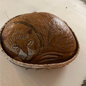 Hand Painted Cat Rock with bed